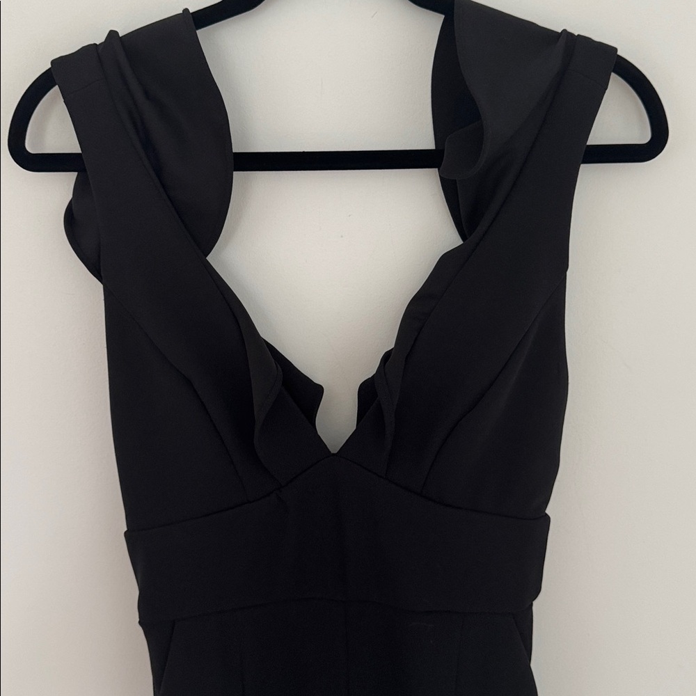 Lulu's Black Ruffle Strap V-Neck Jumpsuit - Size S - Picture 5 of 8